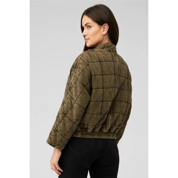 Free People Oversized Quilted Military Green Knit Zip Up Jacket Size M - Picture 4 of 9